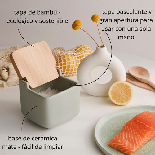 Salero de cocina con tapa bambÃº SQUARE - sage mate