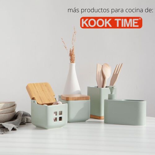 KOOK TIME Porta utensilios de cocina - Bote para utensilios cocina de  cerámica y bambú - Soporte utensilios cocina cuadrado - Blanco brillo -  10.5 x 10.5 x 15 cm : : Hogar y cocina